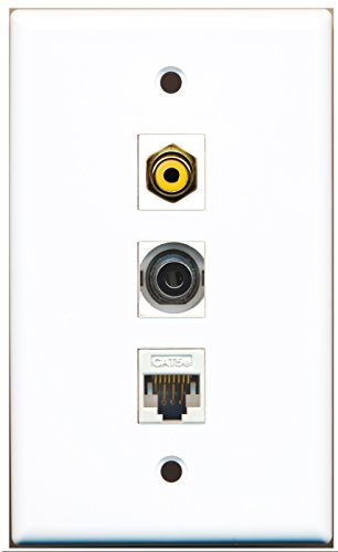 RiteAV - 1 Port RCA Yellow and 1 Port 3.5mm and 1 Port Cat5e Ethernet White Wall Plate