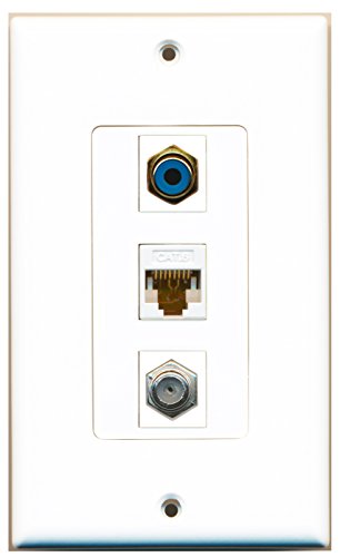 RiteAV - 1 Port RCA Blue and 1 Port Coax Cable TV- F-Type and 1 Port Cat6 Ethernet White Decorative Wall Plate Decorative