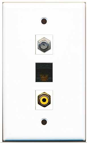 RiteAV - 1 Port RCA Yellow and 1 Port Coax Cable TV- F-Type and 1 Port Cat6 Ethernet Black Wall Plate