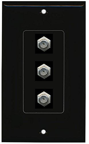 RiteAV (1 Gang Decorative) 3 Coax Black Wall Plate Black