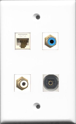 RiteAV 1 Port RCA White and 1 Port RCA Blue and 1 Port Toslink and 1 Port Cat6 Ethernet White Wall Plate
