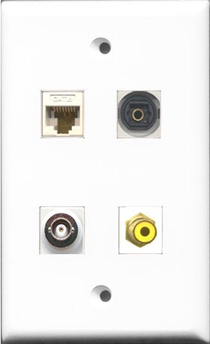 RiteAV 1 Port RCA Yellow and 1 Port Toslink and 1 Port BNC and 1 Port Cat6 Ethernet White Wall Plate