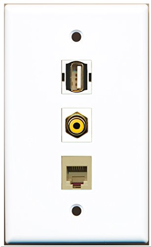 RiteAV - 1 Port RCA Yellow and 1 Port USB A-A and 1 Port Phone RJ11 RJ12 Beige Wall Plate