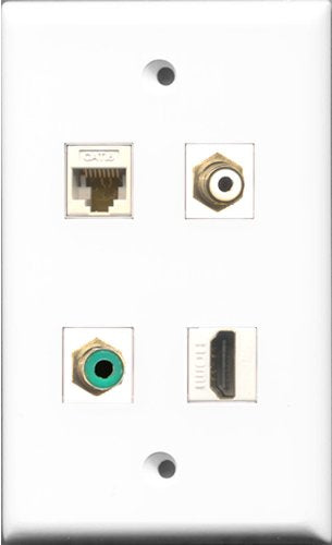 RiteAV 1 Port HDMI and 1 Port RCA White and 1 Port RCA Green and 1 Port Cat6 Ethernet White Wall Plate