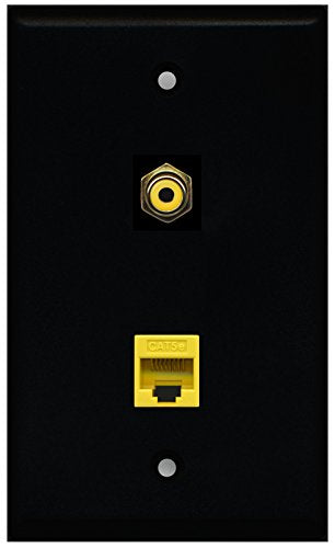 RiteAV - Black 1 Port RCA Yellow 1 Port Cat5e Ethernet Yellow Wall Plate