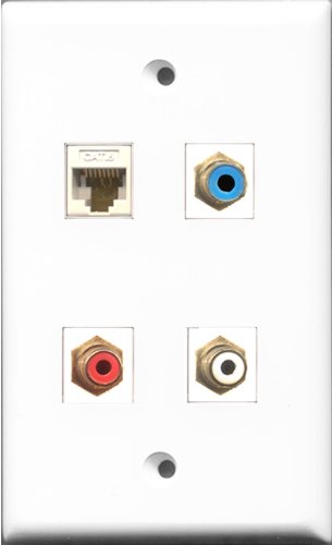 RiteAV 1 Port RCA Red and 1 Port RCA White and 1 Port RCA Blue and 1 Port Cat6 Ethernet White Wall Plate