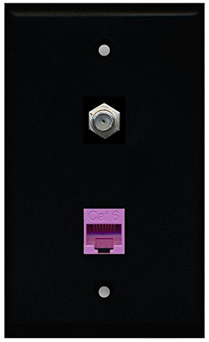 RiteAV - Black 1 Port Coax Cable TV- F-Type 1 Port Cat6 Ethernet Purple Wall Plate