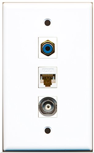 RiteAV - 1 Port RCA Blue and 1 Port BNC and 1 Port Cat6 Ethernet White Wall Plate
