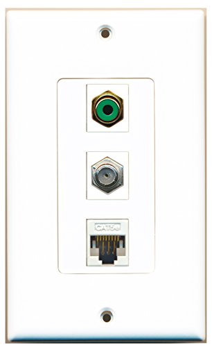 RiteAV - 1 Port RCA Green and 1 Port Coax Cable TV- F-Type and 1 Port Cat5e Ethernet White Decorative Wall Plate Decorative