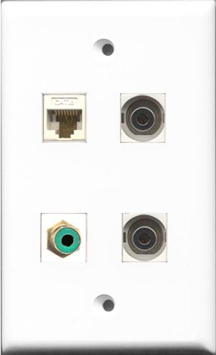 RiteAV 1 Port RCA Green 2 Port 3.5mm and 1 Port Cat6 Ethernet White Wall Plate