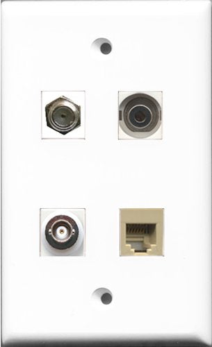 RiteAV 1 Port Coax Cable TV- F-Type and 1 Port Phone RJ11 RJ12 Beige and 1 Port 3.5mm and 1 Port BNC Wall Plate