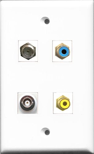RiteAV 1 Port RCA Yellow and 1 Port RCA Blue and 1 Port Coax Cable TV- F-Type and 1 Port BNC Wall Plate