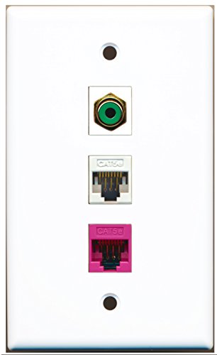 RiteAV - 1 Port RCA Green 1 Cat5e Ethernet White 1 Cat5e Ethernet Pink Wall Plate