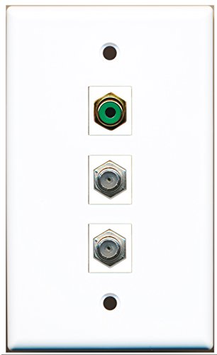RiteAV - 1 Port RCA Green 2 Port Coax Cable TV- F-Type Wall Plate