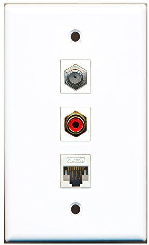 RiteAV - 1 Port RCA Red and 1 Port Coax Cable TV- F-Type and 1 Port Cat5e Ethernet White Wall Plate
