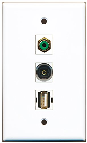 RiteAV - 1 Port RCA Green and 1 Port USB A-A and 1 Port Toslink Wall Plate