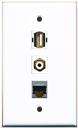 RiteAV - 1 Port RCA White and 1 Port USB A-A and 1 Port Shielded Cat6 Ethernet Wall Plate