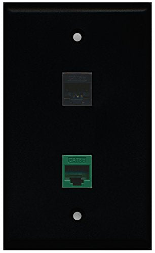 RiteAV - Black 1 Port Cat5e Ethernet Black 1 Port Cat5e Ethernet Green Wall Plate