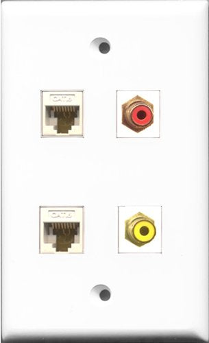 RiteAV 1 Port RCA Red and 1 Port RCA Yellow 2 Port Cat6 Ethernet White Wall Plate