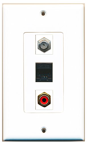 RiteAV - 1 Port RCA Red and 1 Port Coax Cable TV- F-Type and 1 Port Cat5e Ethernet Black Wall Plate Decorative