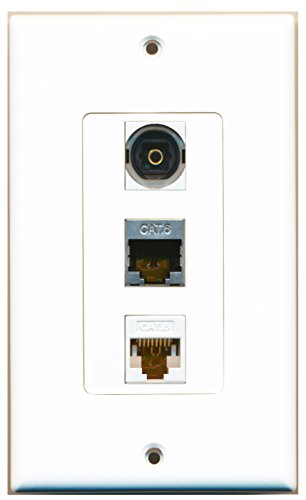 RiteAV - 1 Port Shielded Cat6 Ethernet and 1 Port Toslink and 1 Port Cat6 Ethernet White Decorative Wall Plate Decorative
