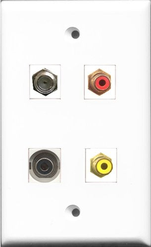 RiteAV 1 Port RCA Red and 1 Port RCA Yellow and 1 Port Coax Cable TV- F-Type and 1 Port 3.5mm Wall Plate