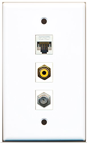 RiteAV - 1 Port RCA Yellow and 1 Port Coax Cable TV- F-Type and 1 Port Cat5e Ethernet White Wall Plate