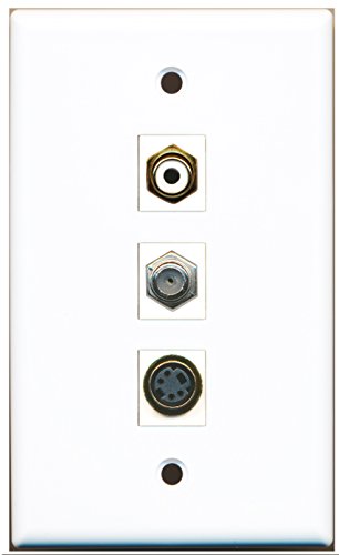 RiteAV - 1 Port RCA White and 1 Port Coax Cable TV- F-Type and 1 Port S-Video Wall Plate