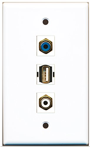 RiteAV - 1 Port RCA White and 1 Port RCA Blue and 1 Port USB A-A Wall Plate