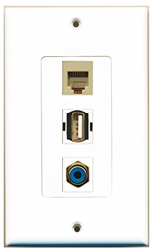 RiteAV - 1 Port RCA Blue and 1 Port USB A-A and 1 Port Phone RJ11 RJ12 Beige Decorative Wall Plate Decorative