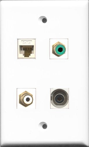 RiteAV 1 Port RCA White and 1 Port RCA Green and 1 Port 3.5mm and 1 Port Cat6 Ethernet White Wall Plate