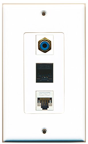 RiteAV - 1 Port RCA Blue and 1 Port Cat5e Ethernet White and 1 Port Cat5e Ethernet Black Wall Plate Decorative