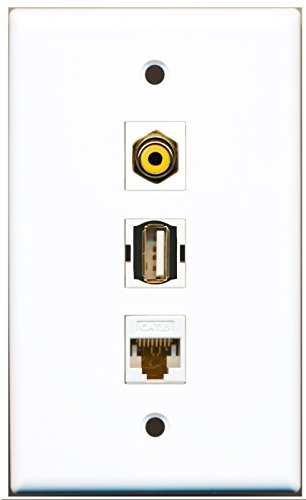 RiteAV - 1 Port RCA Yellow and 1 Port USB A-A and 1 Port Cat6 Ethernet White Wall Plate