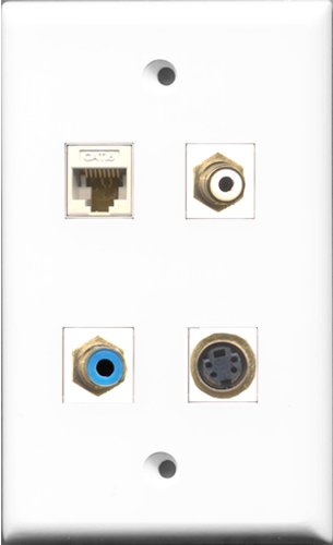 RiteAV 1 Port RCA White and 1 Port RCA Blue and 1 Port S-Video and 1 Port Cat6 Ethernet White Wall Plate