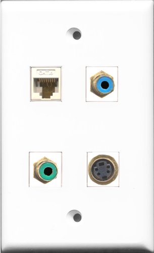 RiteAV 1 Port RCA Green and 1 Port RCA Blue and 1 Port S-Video and 1 Port Cat6 Ethernet White Wall Plate