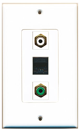 RiteAV - 1 Port RCA White and 1 Port RCA Green and 1 Port Cat5e Ethernet Black Wall Plate Decorative