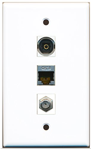 RiteAV - 1 Port Coax Cable TV- F-Type and 1 Port Shielded Cat6 Ethernet and 1 Port Toslink Wall Plate