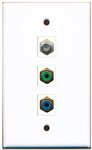 RiteAV - 1 Port RCA Green and 1 Port RCA Blue and 1 Port Coax Cable TV- F-Type Wall Plate