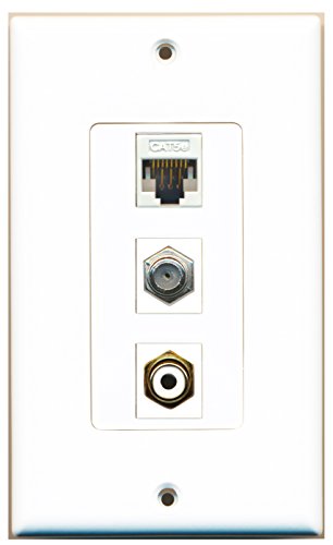RiteAV - 1 Port RCA White and 1 Port Coax Cable TV- F-Type and 1 Port Cat5e Ethernet White Decorative Wall Plate Decorative