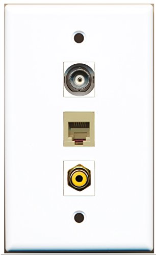 RiteAV - 1 Port RCA Yellow and 1 Port Phone RJ11 RJ12 Beige and 1 Port BNC Wall Plate