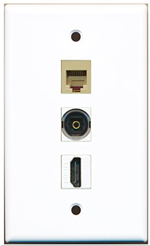 RiteAV - 1 Port HDMI and 1 Port Phone RJ11 RJ12 Beige and 1 Port Toslink Wall Plate