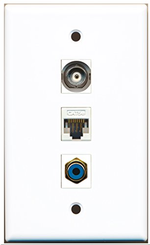 RiteAV - 1 Port RCA Blue 1 BNC 1 Cat5e Ethernet White Wall Plate