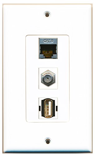 RiteAV - 1 Port Coax Cable TV- F-Type and 1 Port USB A-A and 1 Port Shielded Cat6 Ethernet Decorative Wall Plate Decorative