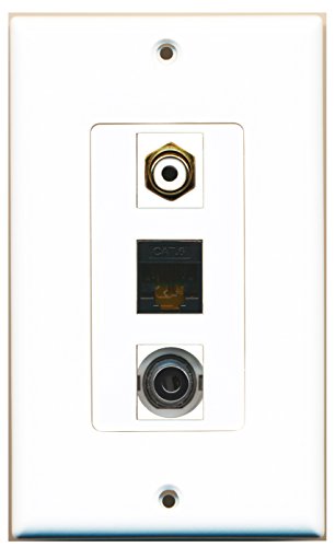 RiteAV - 1 Port RCA White and 1 Port 3.5mm and 1 Port Cat6 Ethernet Black Decorative Wall Plate Decorative