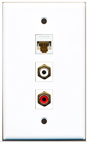 RiteAV - 1 Port RCA Red and 1 Port RCA White and 1 Port Cat6 Ethernet White Wall Plate