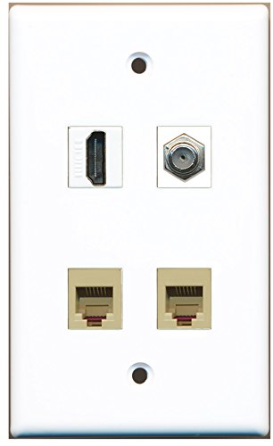 RiteAV - 1 Port HDMI 1 Port Coax Cable TV- F-Type 2 Port Phone RJ11 RJ12 Beige Wall Plate