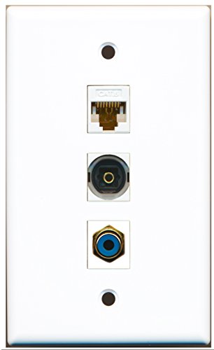 RiteAV - 1 Port RCA Blue and 1 Port Toslink and 1 Port Cat6 Ethernet White Wall Plate