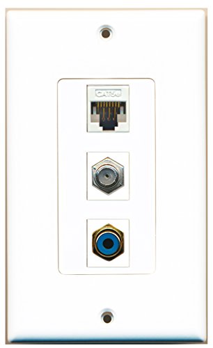 RiteAV - 1 Port RCA Blue and 1 Port Coax Cable TV- F-Type and 1 Port Cat5e Ethernet White Decorative Wall Plate Decorative