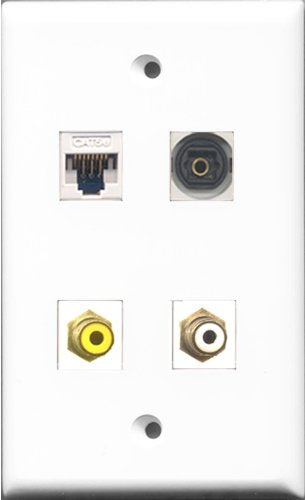 RiteAV 1 Port RCA White and 1 Port RCA Yellow and 1 Port Toslink and 1 Port Cat5e Ethernet White Wall Plate