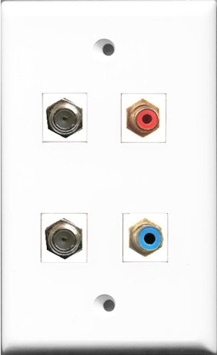 RiteAV 1 Port RCA Red and 1 Port RCA Blue 2 Port Coax Cable TV- F-Type Wall Plate